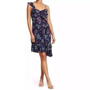 Likely Revolve Navy blue Ophelia Zoe floral ruffled midi dress sz 4